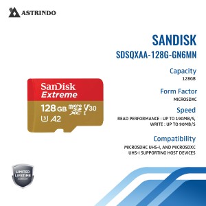 Sandisk MicroSDXC Extreme Card 128GB UHS-I U3 Clas