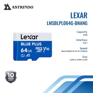 Lexar Blue Plus 64GB MicroSD Memory Card UHS-I wit