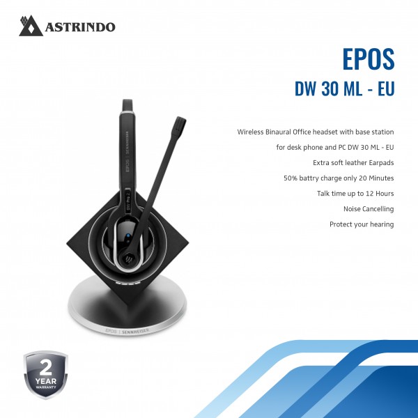 Wireless Binaural Office headset with base station, for desk phone and PC DW 30 ML - EU