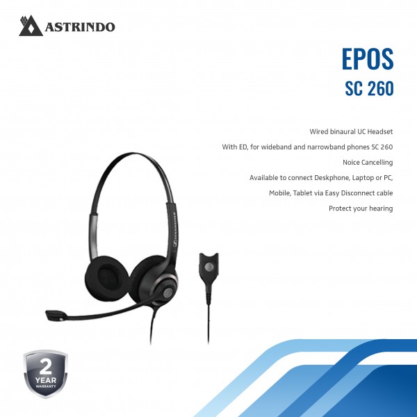 Wired Binaural UC Headset, with ED, for wideband and narrowband phones SC 260
