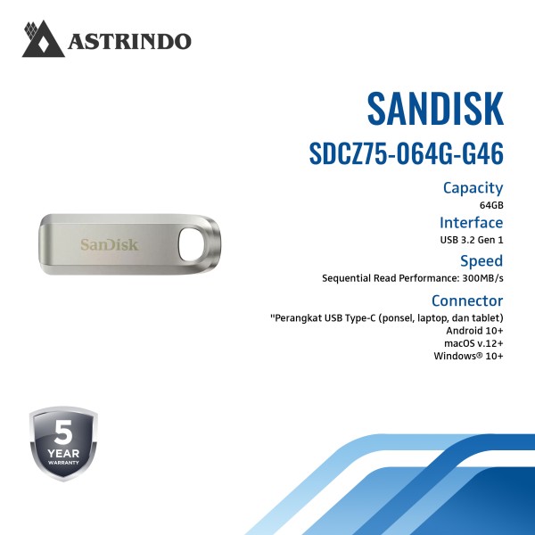 SanDisk Ultra Luxe USB Type-C Flash Drive Read Performance Up to 300MB/s- 64GB