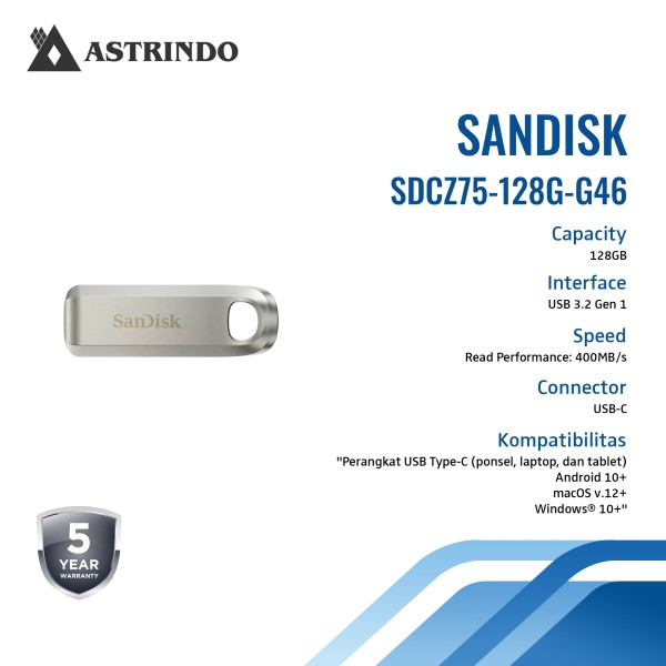 SanDisk Ultra Luxe USB Type-C Flash Drive Read Performance Up to 400MB/s- 128GB