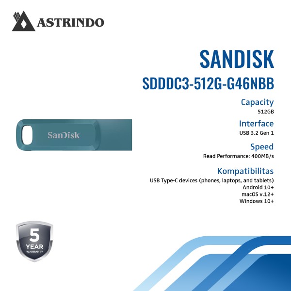 SanDisk Ultra Dual Drive Go USB Type-C Read Performance Up to 400MB/s - 512GB (Navagio Bay)
