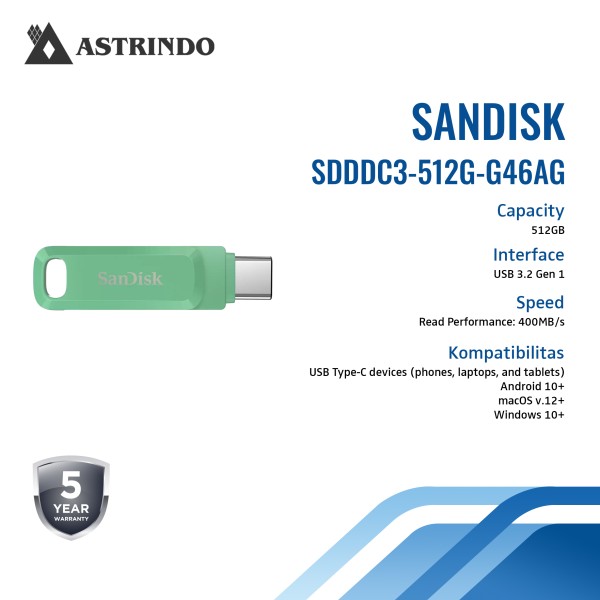 SanDisk Ultra Dual Drive Go USB Type-C Read Performance Up to 400MB/s - 512GB (Absinthe Green)