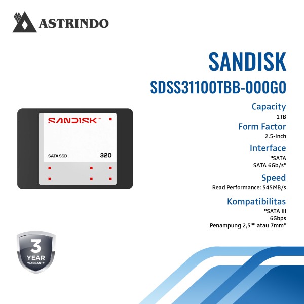 SANDISK 320 SATA SSD Read Performance Up to 545MB/s, 2.5-Inch - 1TB