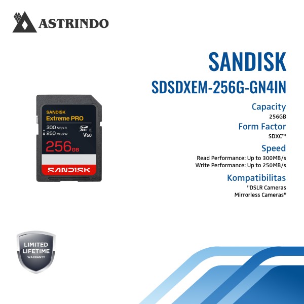 Kartu SANDISK Extreme PRO SDXC™ UHS-II V60 Read Performance: Up to 300MB/s - 256GB