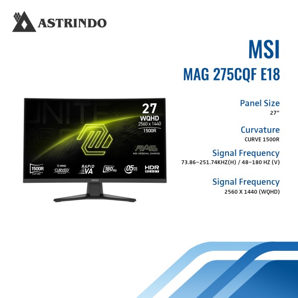 MSI MAG275CQF E18 / MAG275CQF E18 27" 2K WQHD BLACK CURVED GAMING MONITOR [1440p, 180Hz]