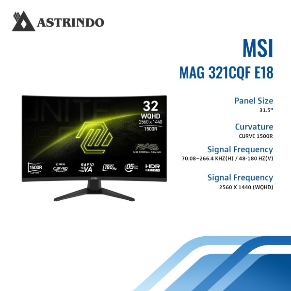 MSI MAG 321CQF E18 32" Inch Curved - WQHD Rapid VA 2K 180Hz 0.5ms Adaptive-Sync HDR Gaming Monitor