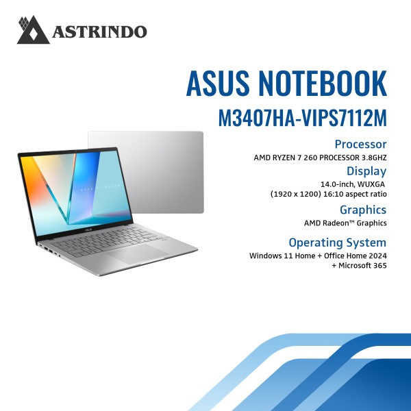 Asus Laptop Vivobook S14 M3407HA VIPS7112M Ryzen 7-260 16GB/1TB SSD 14″ WUXGA Win 11 - Cool Silver