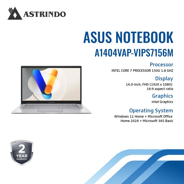ASUS A1404VAP VIPS7156M Core 7 150U/16GB/512GB SSD/14" FHD/W11 Vivobook 14 - Cool SIlver