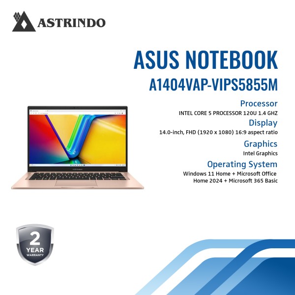 ASUS Vivobook 14 A1404VAP VIPS5855M /Core 5-120U/8GB/512GB SSD/14″ FHD/Win 11 Home+OHM 2024+ M365 -