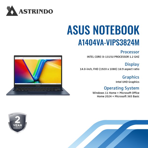 Asus Vivobook 14 A1404VA VIPS3824M/Core i3-1315U/8GB/256GB SSD/14″ FHD IPS/Win 11 Home+OHM 2024+ M36