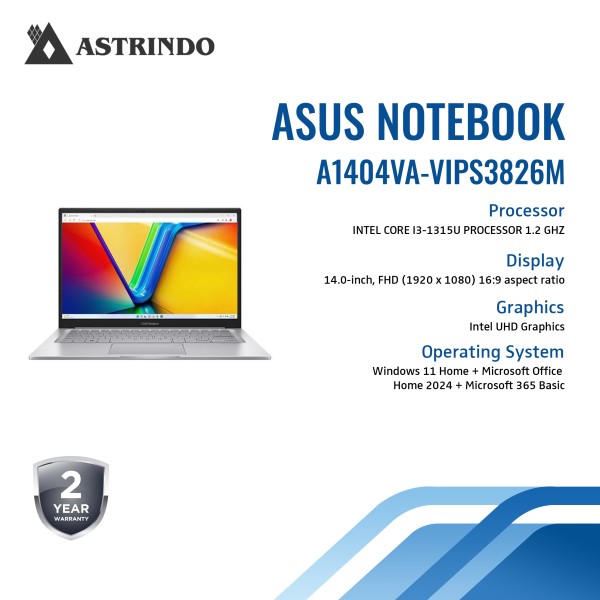 Asus Vivobook 14 A1404VA VIPS3825M/Core i3-1315U/8GB/256GB SSD/14 FHD IPS/Win 11 Home+OHM 2024+ M365