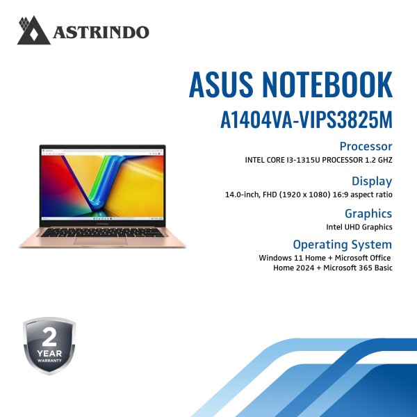 Asus Vivobook 14 A1404VA VIPS3825M/Core i3-1315U/8GB/256GB SSD/14″ FHD IPS/Win 11 Home+OHM 2024+ M36