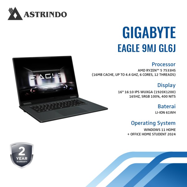 GIGABYTE EAGLE 9MJ 16"/R5 7533HS/RTX 4050/16GB/512GB SSD/Windows 11 Home + Office Home Student 2024