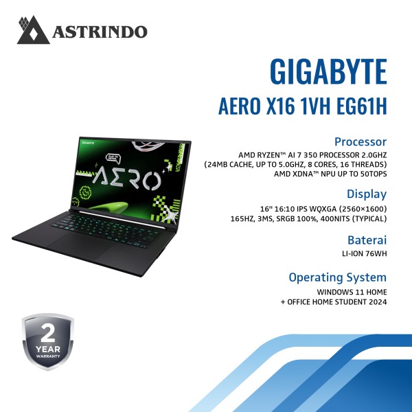 GIGABYTE AERO X16 1VH 16"/R7 AI 350/RTX 5060/16GB/1TB SSD/Windows 11 Home + Office Home Student 2024