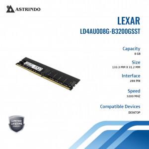 Lexar® DDR4-3200 UDIMM 8GB Desktop Memory-Lexar® D